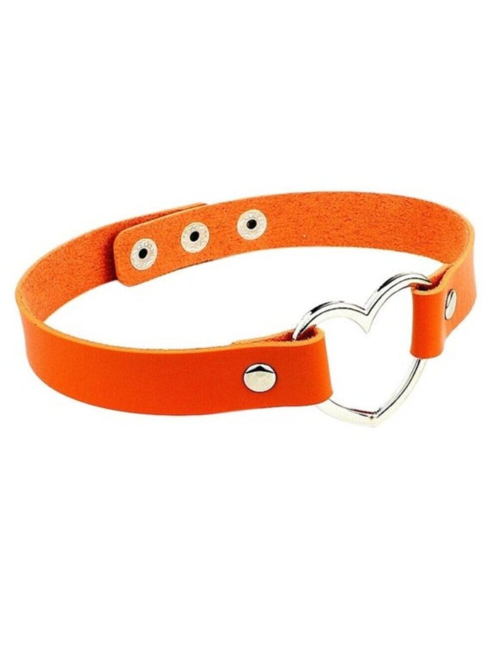 Leather Choker Collar Necklace Punk Heart Orange Rivet Goth Sexy Cosplay Rave